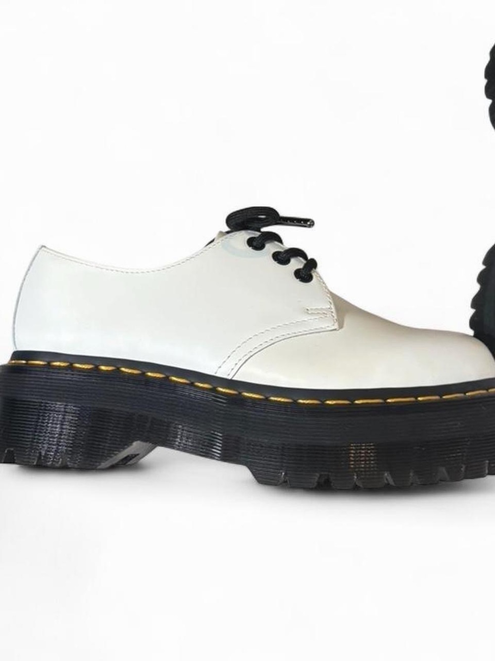 Dr. Martens White Leather Platform Derby with Black Laces - Picture 2 of 6